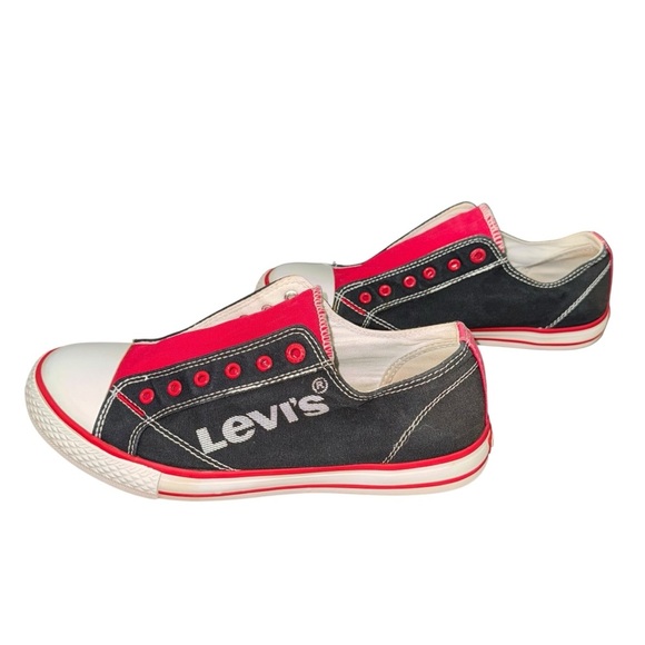 Levi’s Kids Size 6 Sneakers (10.5” X 3.5”) Canvas Upper Rubber sole EUC Red/Blk - Picture 5 of 7